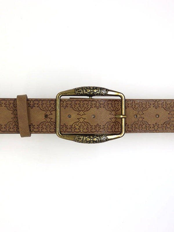 Brown Vintage Embossed Ethnic Buckle Belt