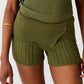 Green Vintage Knitted Button Slit Shorts