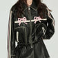 Y2K Bowknot Zip Up Leather Jacket