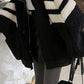 Black vintage oversize jacket made of imitation lambskin with stripes