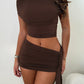 Vintage Asymmetrical Ruched Crop Top &amp; Tie Mini Skirt Set