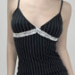 Black Vintage Lace Patchwork Striped V Neck Cami Top