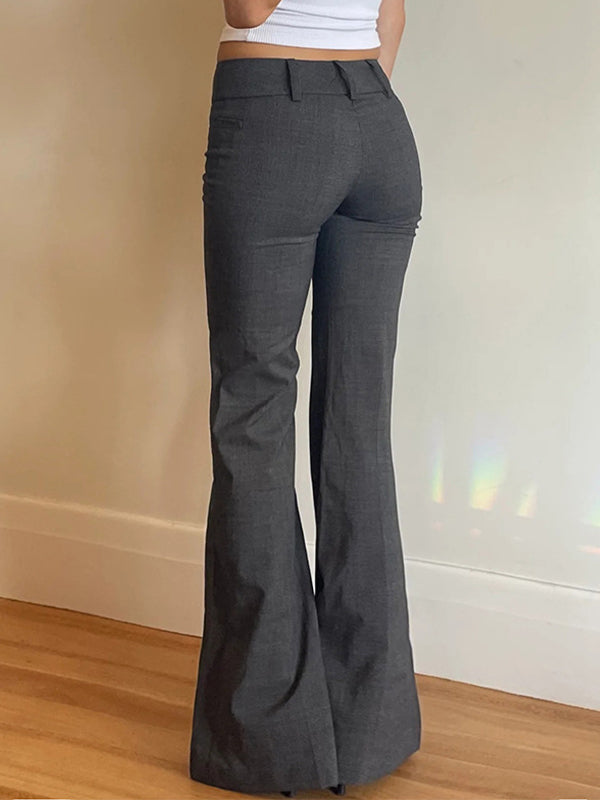 Dark Grey Vintage Pleated Flared Pants