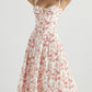 French Floral Print Slim Fit Button Front Midi Dress