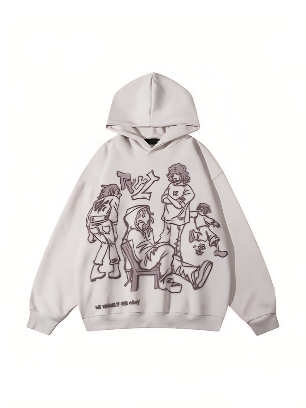 Oversized hoodie with hood and graffiti print