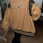 Vintage brown velor leather jacket with embroidery