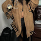 Vintage brown velor leather jacket with embroidery