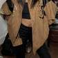 Vintage brown velor leather jacket with embroidery