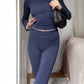 Classic plain long sleeve top and flared trousers set