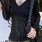 Vintage Ripped Slim Long Sleeve Knitted Sweater with V Neck