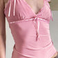 Pink Cute Lace Cami Top with Bows 