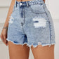 Ripped Raw Hem Denim Shorts with Washed