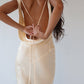 Champagne Sexy Satin Backless Tie Maxi Dress