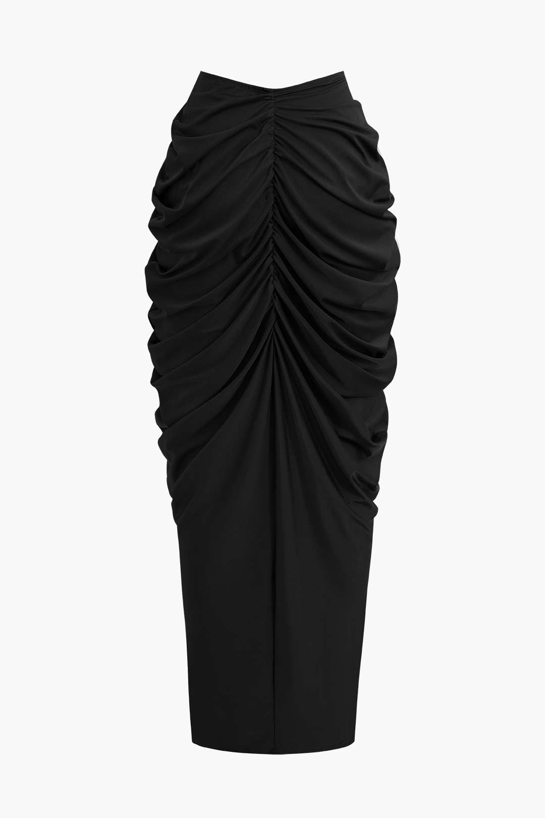 V Neck Gathered Top &amp; V Shaped Waist Cut Maxi Skirt Set