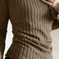 Coffee Vintage Knit Top with Square Neck and Slim Sleeves