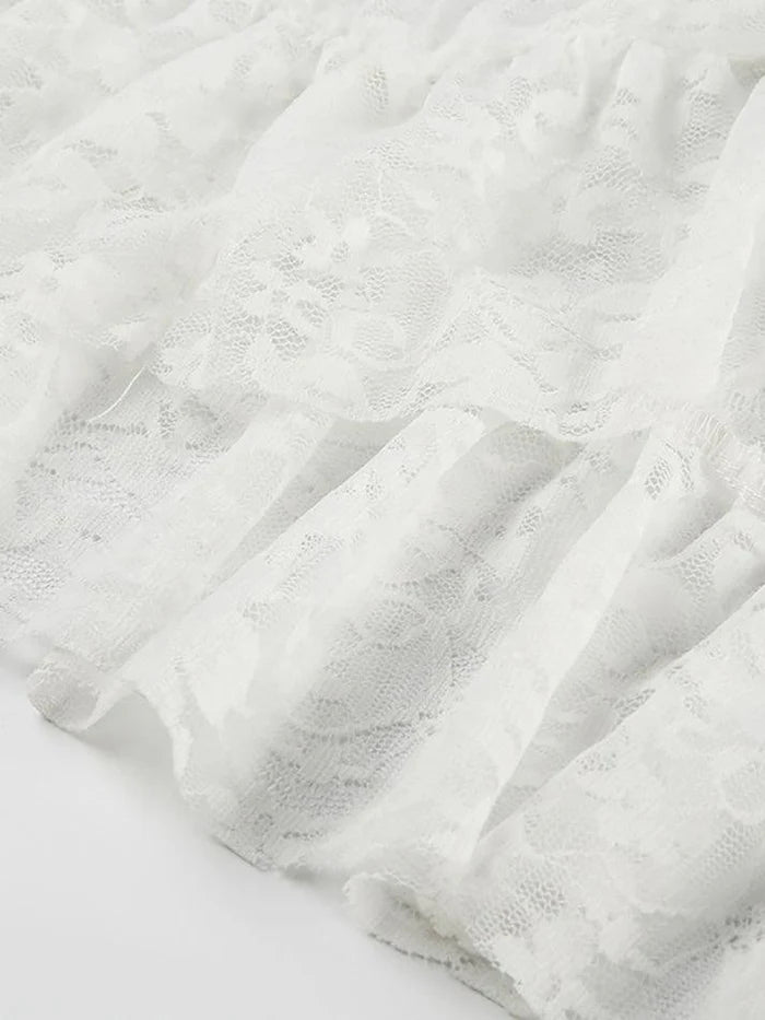 White Vintage Sheer Lace Midi Skirt