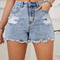 Ripped Raw Hem Denim Shorts with Washed