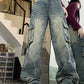 Hip Hop Multi Pockets Splice Cargo Jeans