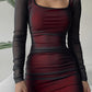 Rotes Y2k Temperament Slim Fit Mesh Minikleid