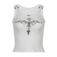 White Gothic Print Studded Tank Top