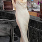 Champagne Sexy Satin Backless Tie Maxi Dress