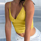 Einfarbiges Vintage Spitzenbesatz V-Ausschnitt Cropped Cami Top
