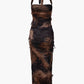 Vintage Tie Dye Distressed Mesh Maxi Dress with Slit