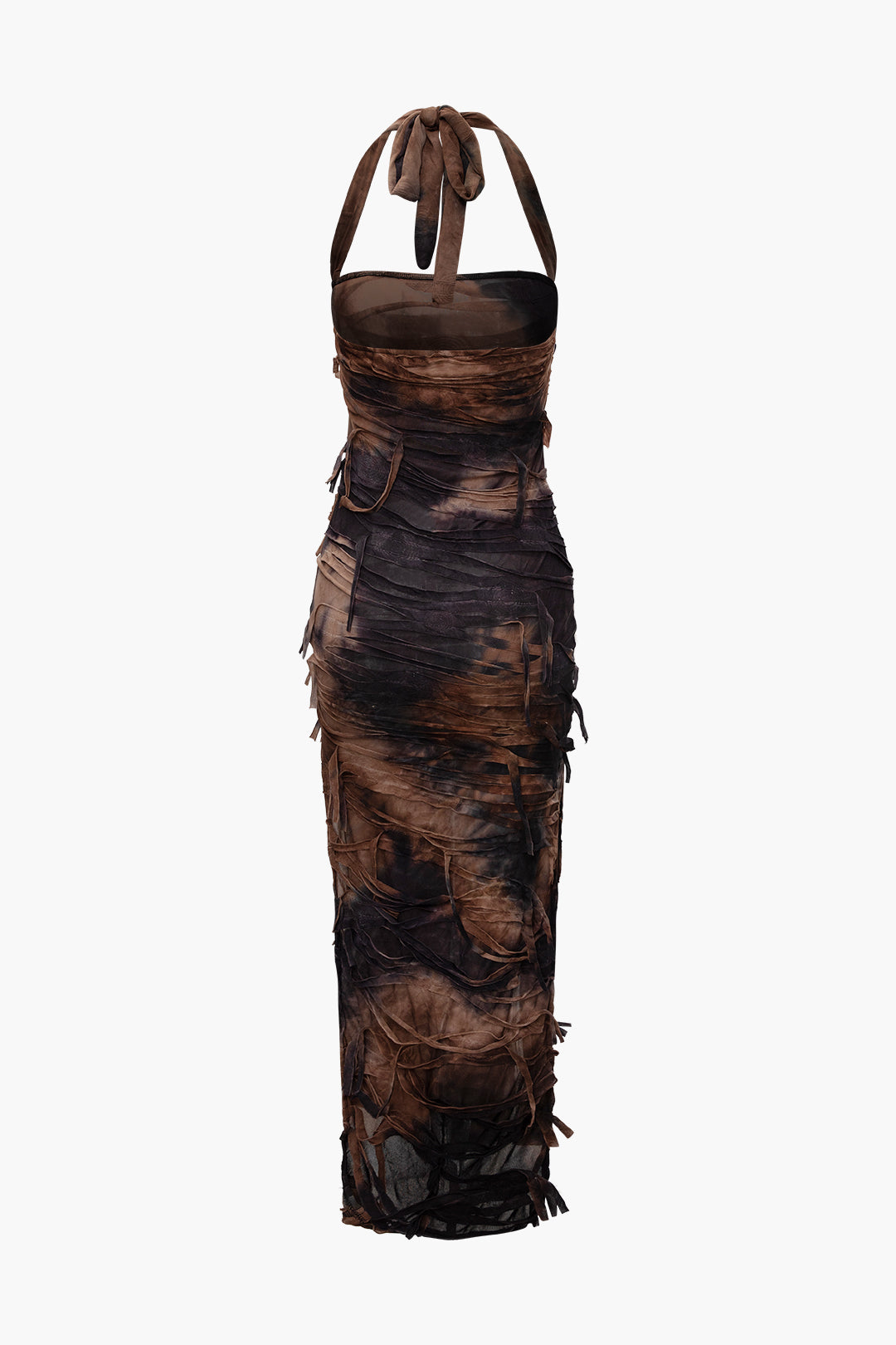 Vintage Tie Dye Distressed Mesh Maxi Dress with Slit