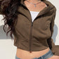 Brown Y2K Zipper High Collar Slimming Jacket