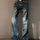 Dark Vintage Washed Ripped Boyfriend Flared Jeans