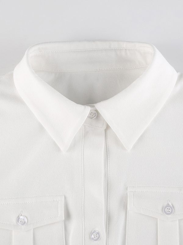 White Y2K blouse with pocket and button placket