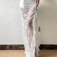 White Vintage Sheer Lace Midi Skirt