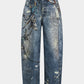Vintage Farbblock Knopfhose mit Weitem Bein