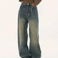 Vintage distressed baggy boyfriend jeans with cut pockets