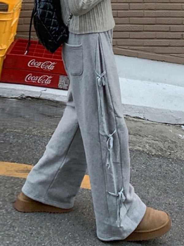 Grey Vintage Street Sweatpants with Side Bow