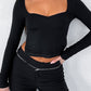 Black vintage long sleeve t-shirt with square neck and slit