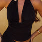 Black Y2k metallic floral halter top