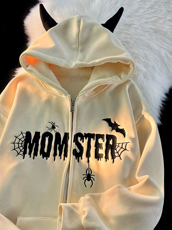 Vintage Multicolor Street Spider Embroidered Devil Style Oversized Hoodie 