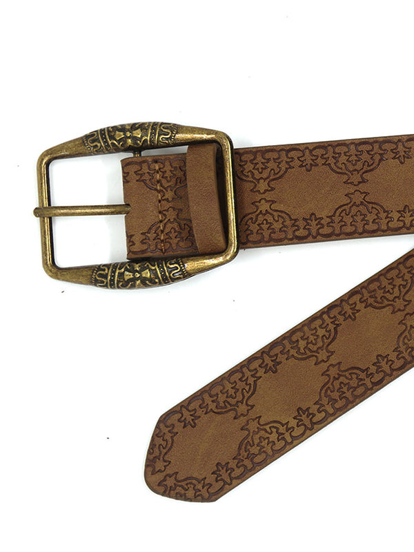 Brown Vintage Embossed Ethnic Buckle Belt