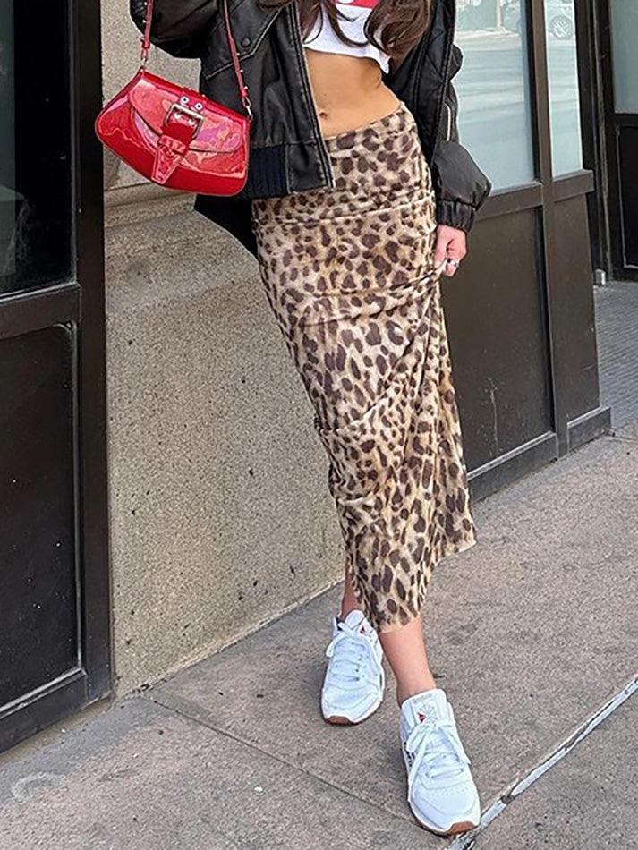 Vintage Leopard Printed High Waist Maxi Skirt