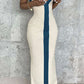 Colorblock Vintage V-neck Knitted Slim Split Maxi Dress