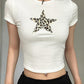 White Y2K leopard print crop top with stars patchwork