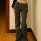 Green vintage low waist flare cargo jeans