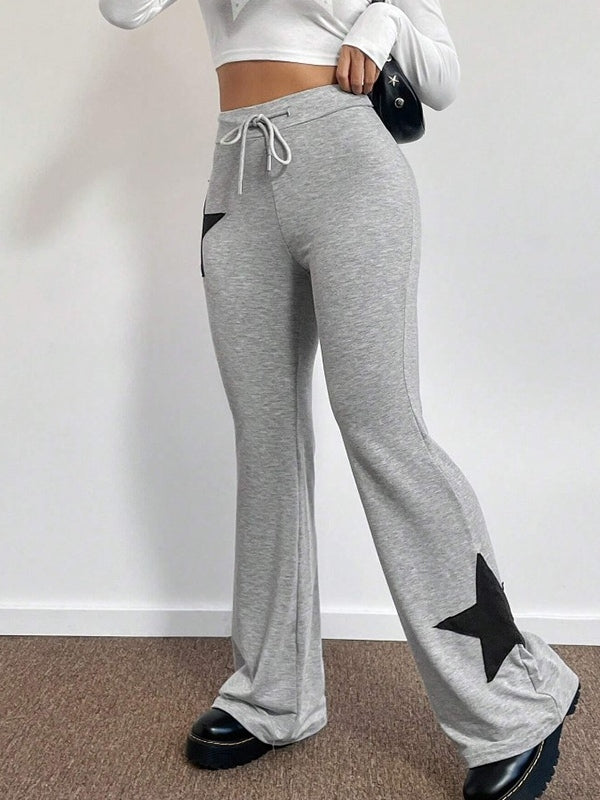 Hip Hop High Elastic Flared Pants with Star Pattern