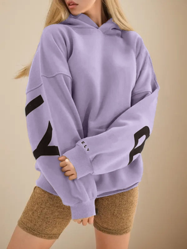 Purple Hip Pop Oversize Letter Print Hoodie