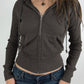 Gray vintage knit top with zipper and hood