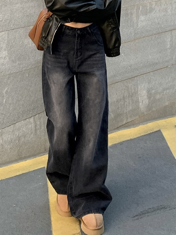 Dark Vintage Washed High Waist Boyfriend Jeans