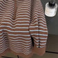 Y2K Coffee Colored Hooded Knit Sweater with Stripes and Lace-Up