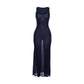 Blaues Y2k See Through Mesh Urlaubs Maxi Kleid