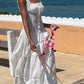 White French pleated slim midi dress with lace lacing